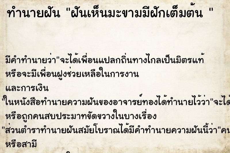ทำนายฝัน ฝันเห็นมะขามมีฝักเต็มต้น 